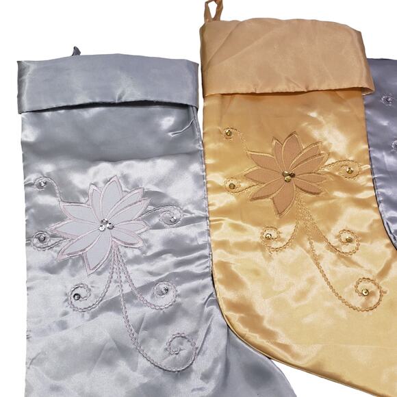 Metallic Christmas Stockings Gold Silver Sage Green Vintage Christmas Stocking - Picture 2 of 13